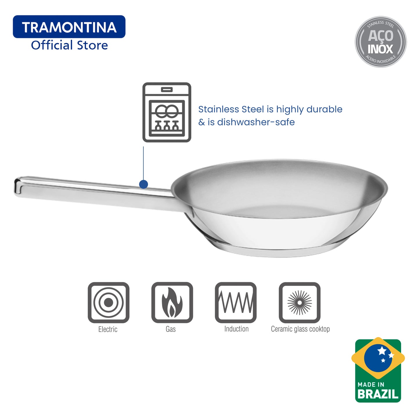 Tramontina Stainless Steel Frying Pan 20cm/24cm (Allegra)